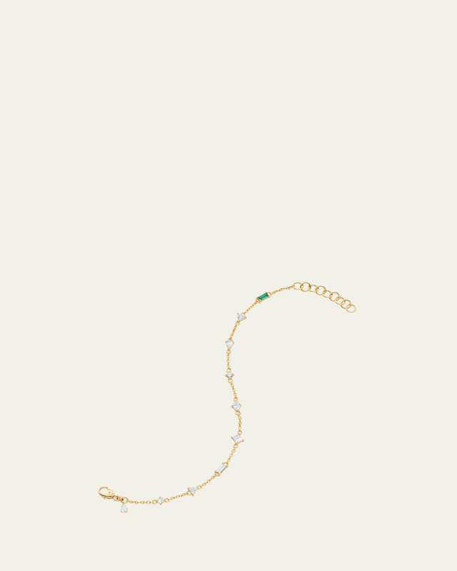 18K Yellow Gold Staggered Diamond and Emerald Tennis Bracelet